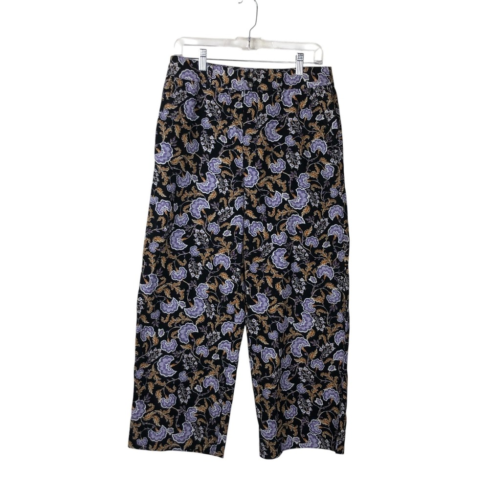NEW Garnet Hill Womens Corduroy Floral Printed Pants Size 8 Art to Wear Artsy‎